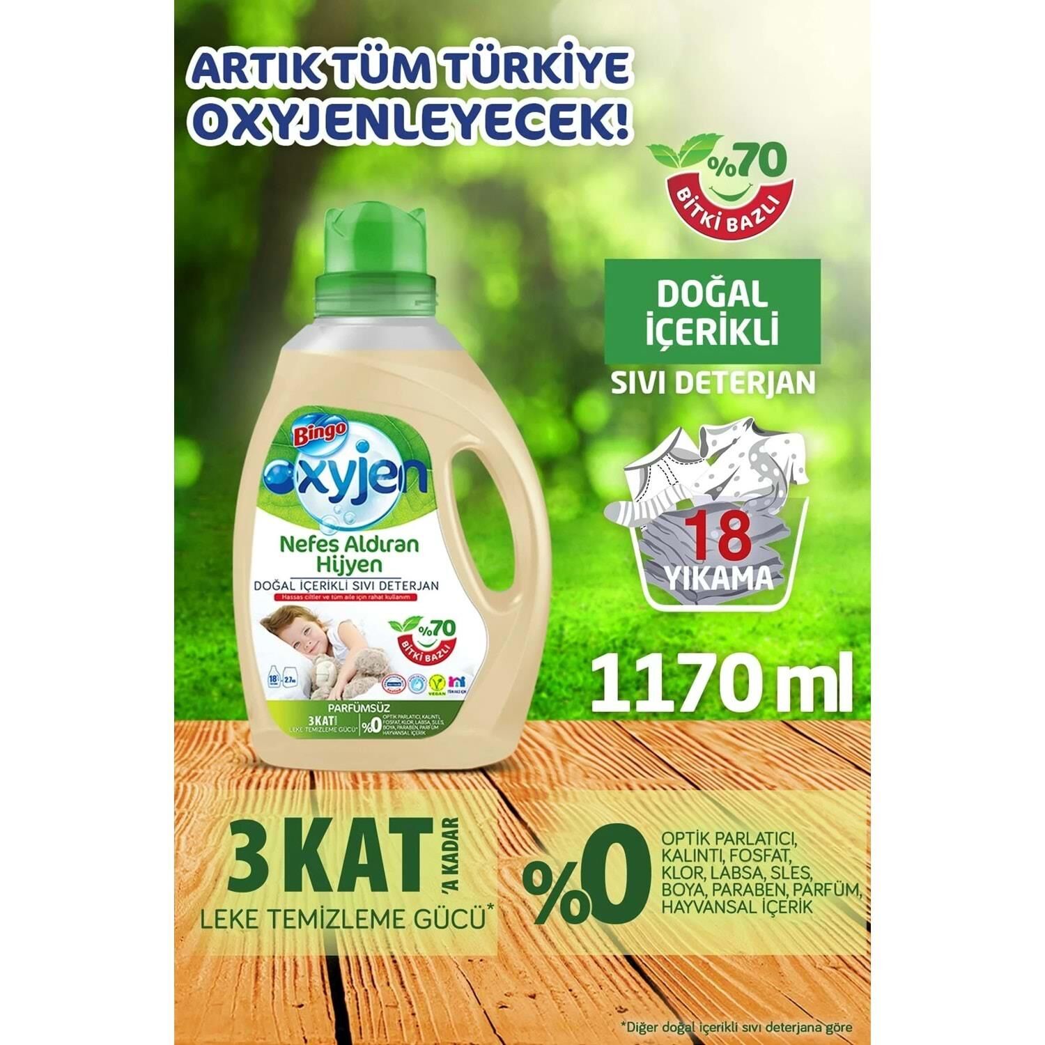 BİNGO OXYJEN DOĞAL SIVI DETERJANI 1170ML