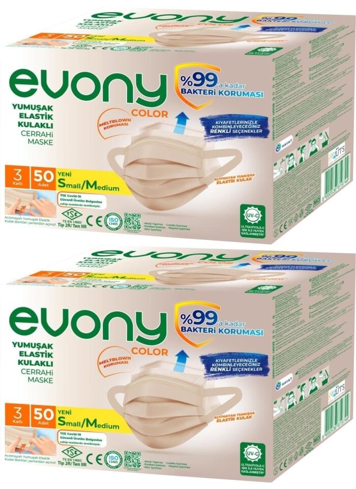 Evony Cerrahi Maske Bej 50 Adet X 2 Paket