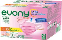 EVONY CERRAHİ MASKE 50Lİ PEMBE RENKLİ SMALL/MEDİUM